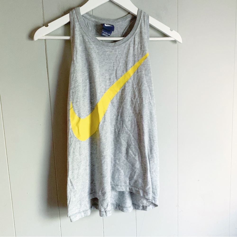 NIKE Big Swoosh Sport Tank Top Gray & Yellow Racerback S